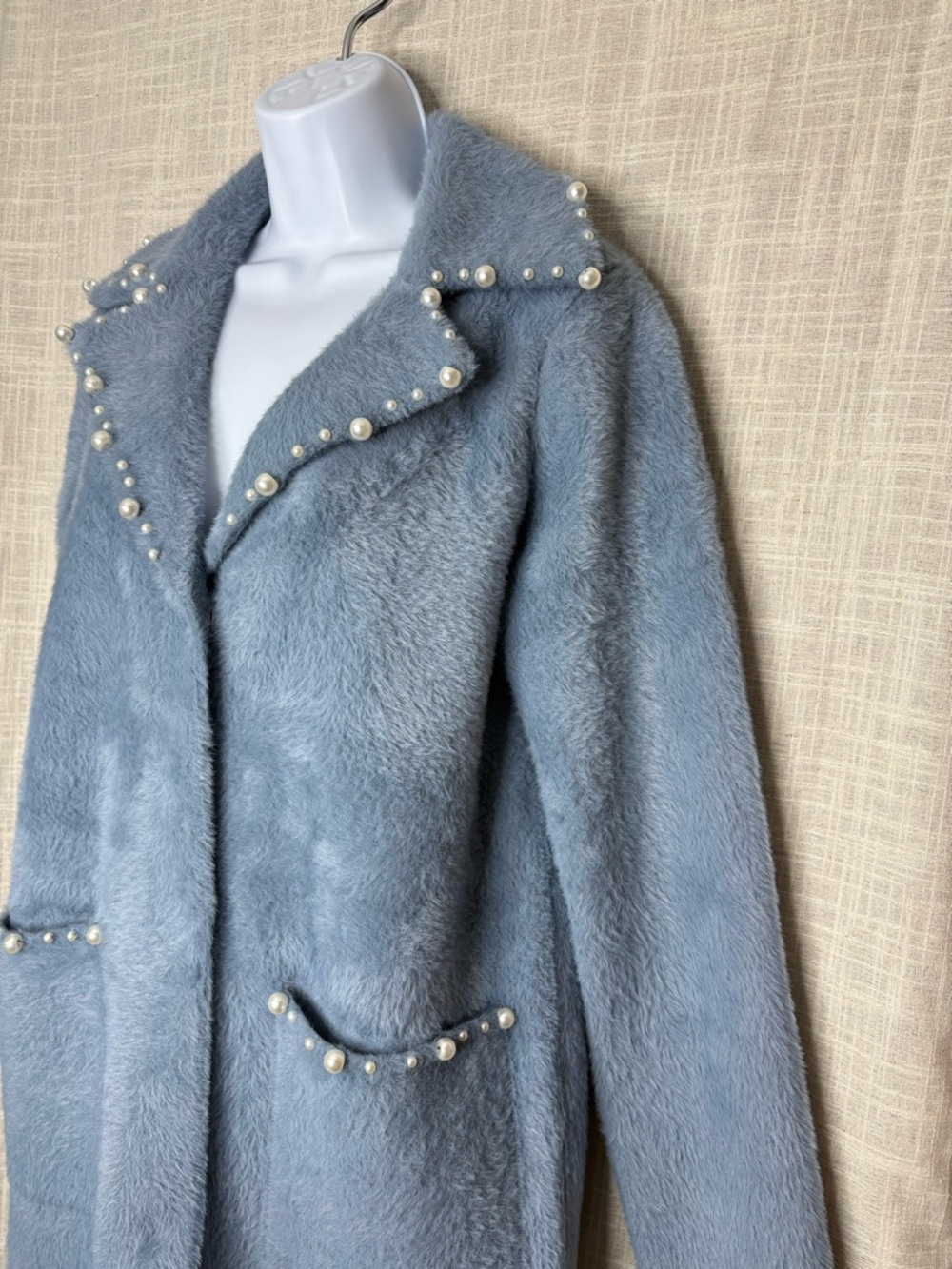 Joseph Ribkoff Feather Yarn Pearl Sweater Coat Chambray Blue NWT Size XS 261997 - Picture 6 of 9